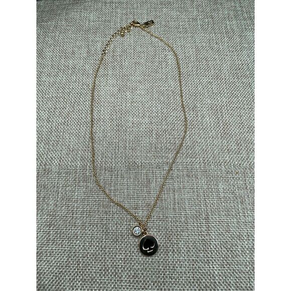 Kate Spade Spot The Spade Diamond Hardware Necklace Black Gold Tone - Picture 7 of 9